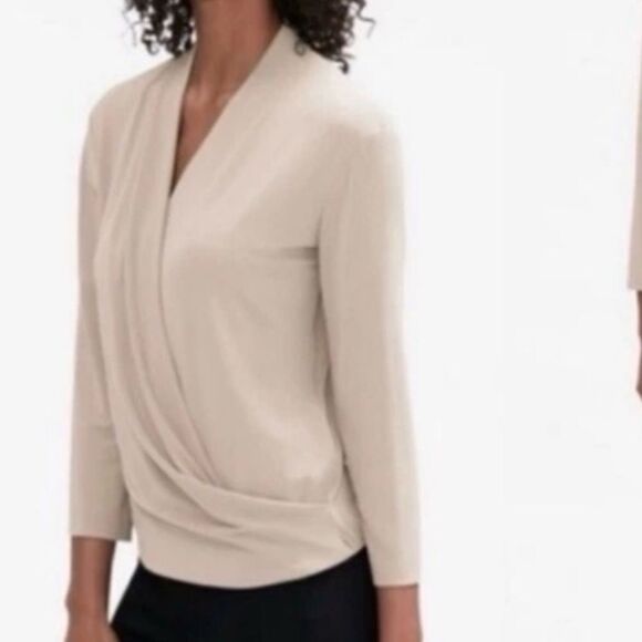 MM Lafleur Tops - MM Lafleur faux wrap blouse in light beige size medium
